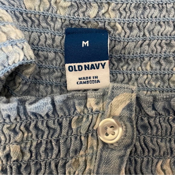 Old Navy Blue Floral Tiered Smocked Midi Dress Medium Flutter Sleeve Cottagecore - Picture 10 of 11